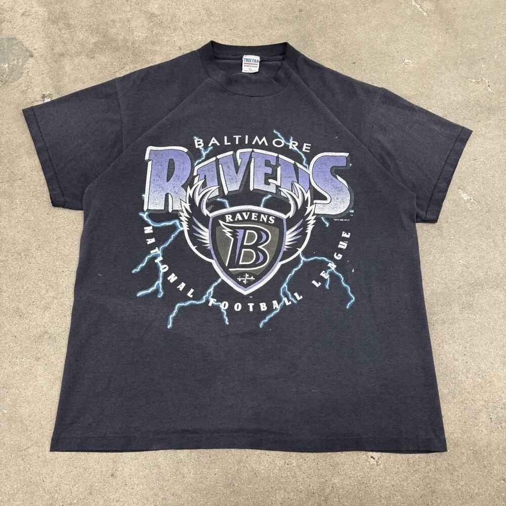 Vintage 1996 True Fan NFL Baltimore Ravens Rare Lighting Shirt Size Large
